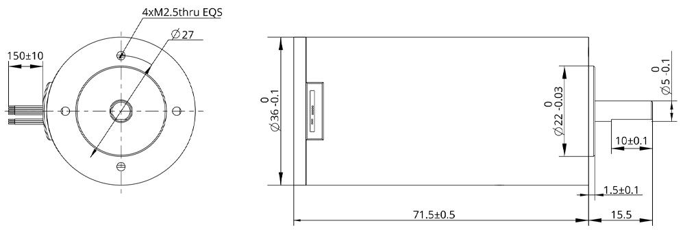 Dessin dimensionnel du moteur DC sans balais taille 36mm